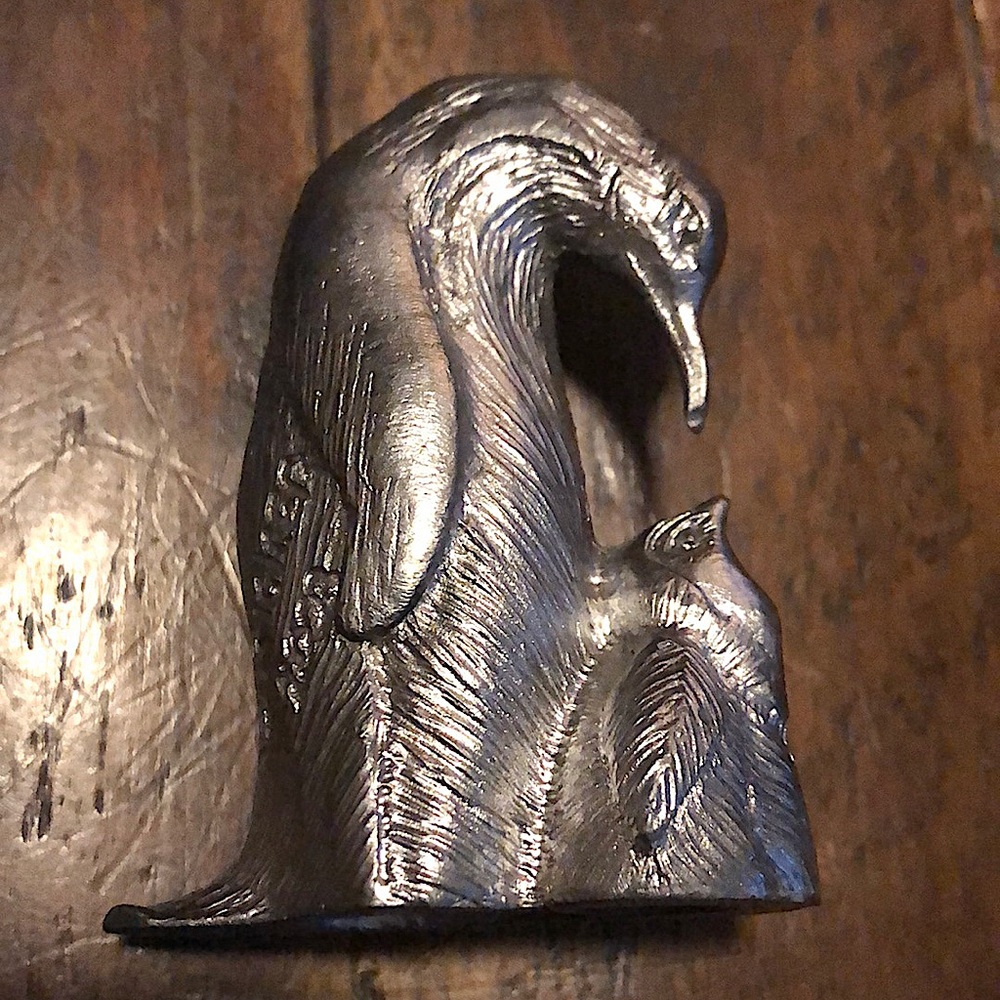 Signed Michael Ricker Pewter Penguin Parent & Chick